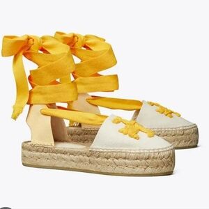 Tory Burch Tan With Yellow Ties Espadrilles